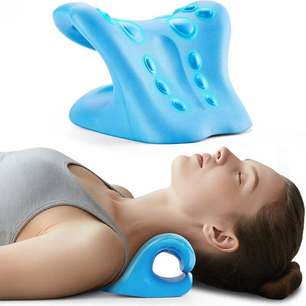 Relajador cervical en uso: mujer tumbada relajando el cuello